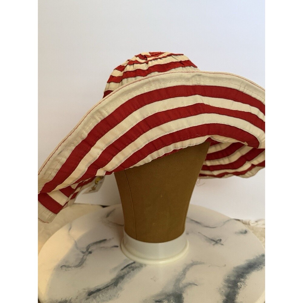 Sunbeater Co Womens Red Beige Striped Wired Brim Sun Hat NWT Beach Cap OS
